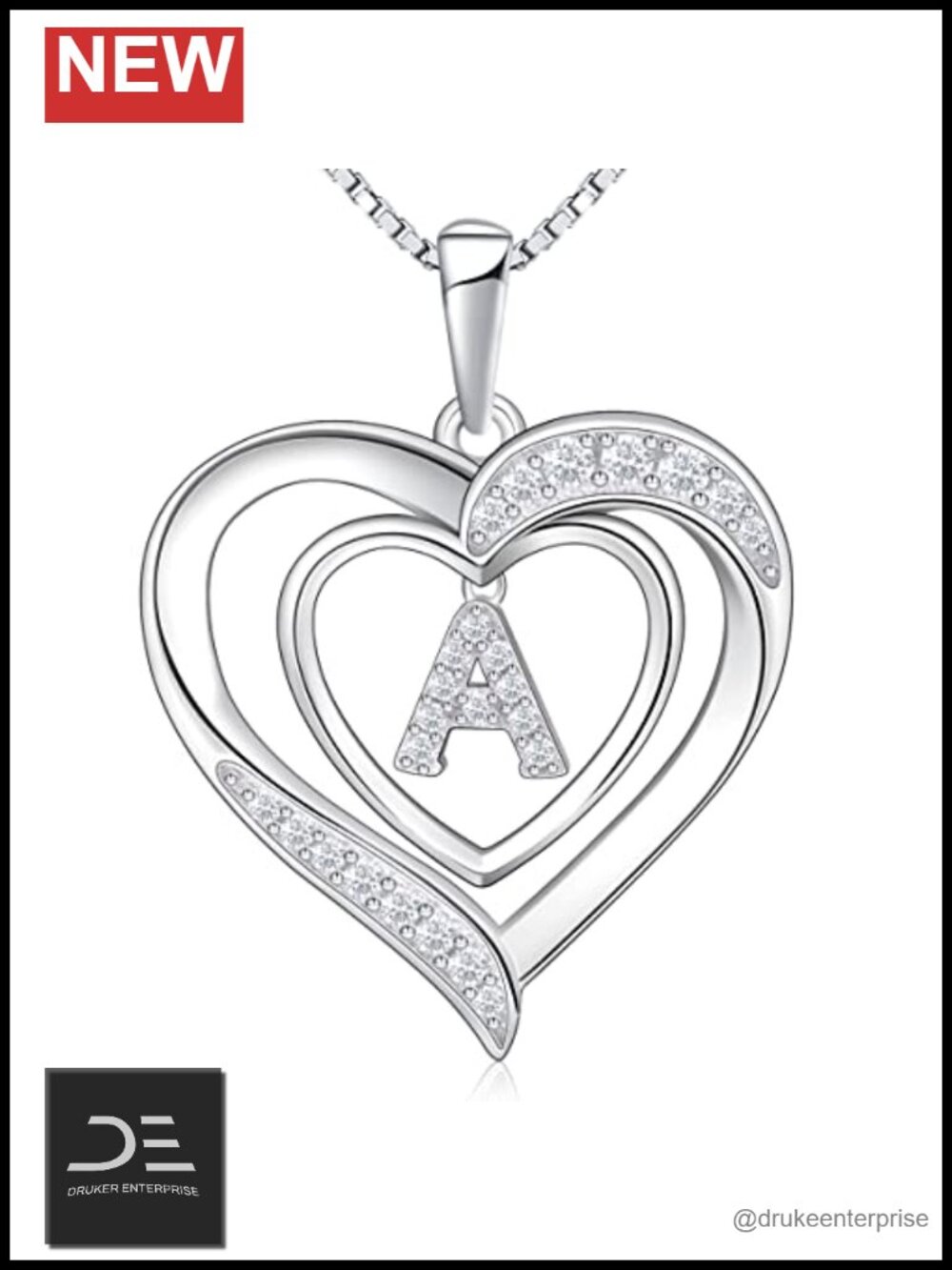 925 Sterling Silver Personalized Heart Initial Pendant Necklace for Women